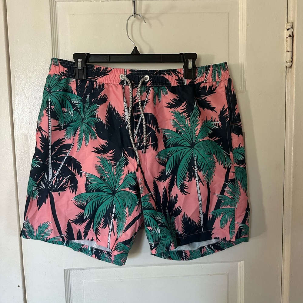 Tropical Palm Print Swim Trunks